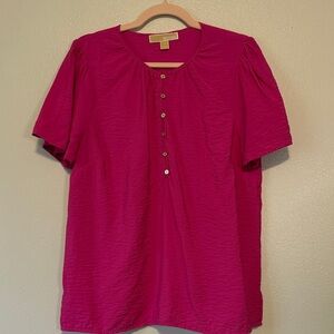 MICHAEL Michael Kors Hot Pink Textured Short Sleeve Top
